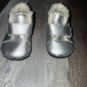 Pediped Silver Baby Shoes with Fur Lining